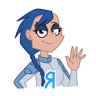 🙋‍♀ Я cartone animato, sticker, animazione, personaggio, capelli blu, salutare telegram sticker