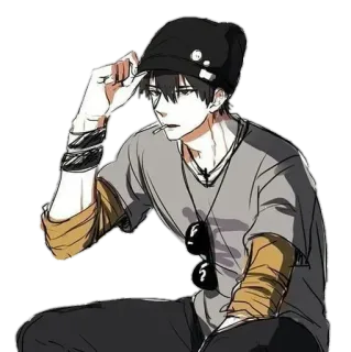 🚧 อนิเมะ, ผู้ชาย, บุหรี่, หมวก, ลำลอง telegram sticker