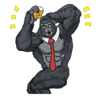 🍸 gorilla, ape, suit, tie, drinking, beer, animal whatsapp sticker