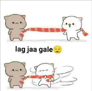 😂 lag jaa gale cat, cute, scarf, love, cartoon, kawaii whatsapp sticker