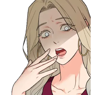🤭 충격, 여자, 표정, 만화, 금발, 공포 telegram sticker