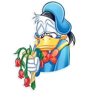 😔 Donald Duck Pato Donald, triste, flores, desenho animado, Disney telegram sticker