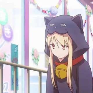 🙁 anime, cat, girl, kawaii, hoodie, cute, bell telegram sticker