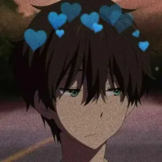 🌟 Anime, Triste, Garçon, Coeurs bleus telegram sticker