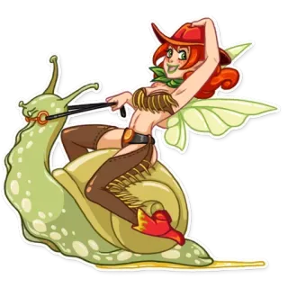 🤠 fantasy, lumaca, cowgirl, fata, ali, rossa, cartone animato whatsapp sticker