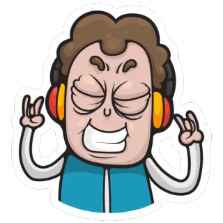☺️ 卡通, 角色, 耳机, 音乐, 摇滚, 手势 telegram sticker
