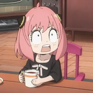 😲 Anya Forger Spy × Family Anime, Cartoon, Mädchen, geschockt, Kaffee, Anya, Spy x Family whatsapp sticker