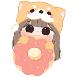 😼 Desenho animado, Rosquinha, Garota, Chapéu de cachorro, Kawaii, Fofo telegram sticker