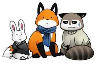 🤨 conejo, zorro, mapache, animales, dibujos animados, lindo, triste telegram sticker