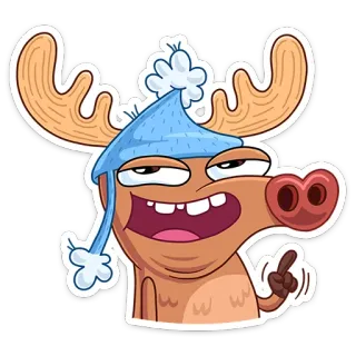 ☝ rusa besar, kartun, lucu, hewan, topi musim dingin, imut, stiker telegram sticker