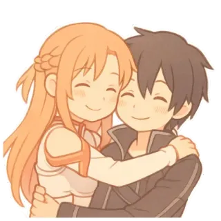 ❤ Asuna, Kirito Sword Art Online Аниме, Пара, Объятия, Романтика, Персонажи, Каваи whatsapp sticker