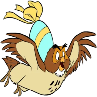 🦉 Owl Winnie the Pooh フクロウ, くまのプーさん, ディズニー, 漫画, イースター, 卵, 黄色いリボン telegram sticker