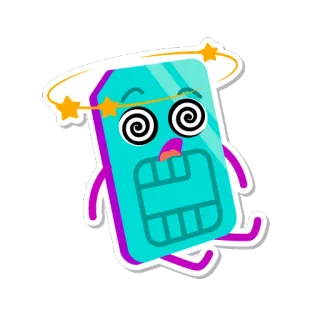 😵 kartun, kartu SIM, pusing, ponsel, teknologi whatsapp sticker