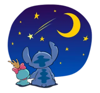 🌌 Stitch Stitch, Lilo & Stitch, bulan, bintang, imut, kartun, Disney, malam telegram sticker