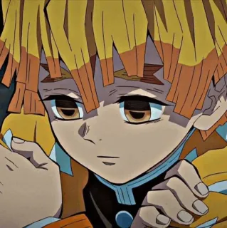 👺 Zenitsu Agatsuma Demon Slayer 애니메이션, 귀멸의 칼날, 젠이츠, 노란색, 캐릭터 telegram sticker