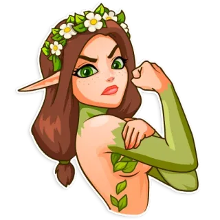 💪 elfo, fata, ragazza, natura, corona di fiori, cartone animato, donna telegram sticker