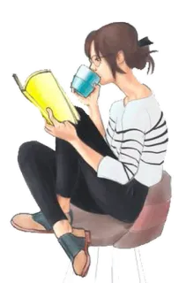 ☕ woman, reading, book, coffee, relaxing, leisure, illustration telegram sticker