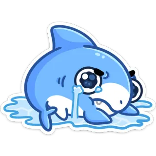 😭 Desenho animado, Tubarão, Chorando, Triste, Fofo, Kawaii, Azul telegram sticker