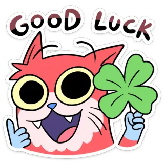 🍀 GOOD LUCK удачи, четырёхлистный клевер, кот, мультфильм, животное, удача, причудливый telegram sticker