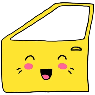 🙊 Puerta coche, Amarillo, Kawaii, Lindo, Dibujo animado, Vehículo, Puerta, Sonrisa telegram sticker