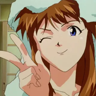 ✌ Misato Katsuragi Neon Genesis Evangelion anime, Misato, peace sign, wink telegram sticker