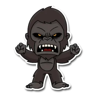 🦍 goryl, zwierzę, agresywny, kreskówka, zły, małpa telegram sticker