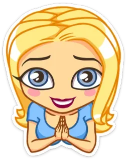 🙏 Frau, blond, Mädchen, Cartoon, glücklich, flehend, beten, betteln telegram sticker