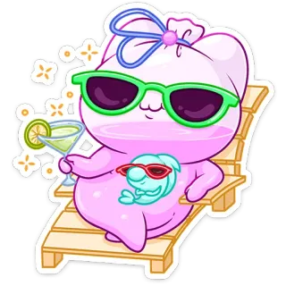 😎 gato, gafas de sol, cóctel, tumbona, relajación, verano, lindo whatsapp sticker