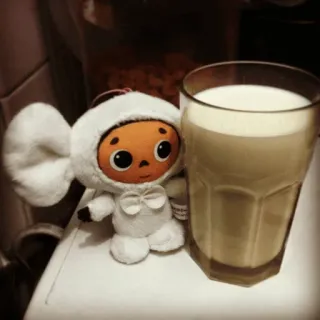 🥛 Cheburashka cheburashka, plushie, milk, glass, cute, toy, beverage telegram sticker