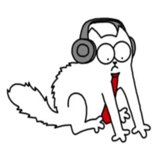 🎧 gato, fones de ouvido, gravata, desenho animado, engraçado, animal, branco, vermelho whatsapp sticker