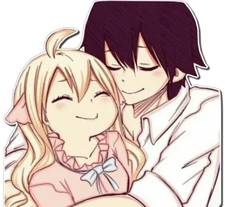 ❤ Anime, Desenho animado, Carinhoso, Casal, Sorrindo, Abraço telegram sticker