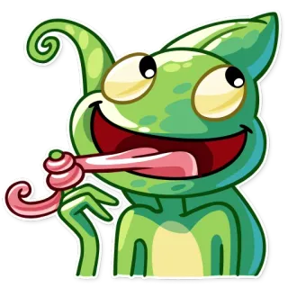 ☺️ chameleon, cartoon, animal, green, tongue, funny telegram sticker