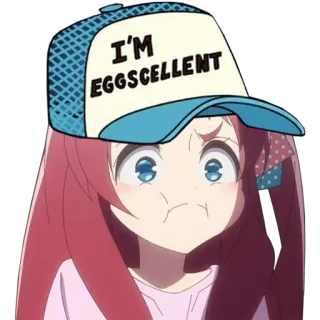 😤 I'M EGGSCELLENT Аниме девушка, Шляпа, Смешной, Яичный каламбур, Милый, Мультфильм telegram sticker