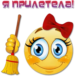 🧹 Я прилетела! 表情符号, 扫帚, 飞行, 可爱, 女性 telegram sticker