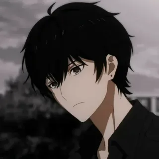 🕳 Anime, Chico, pelo negro, Personaje, Manga, Dibujo animado, Retrato whatsapp sticker