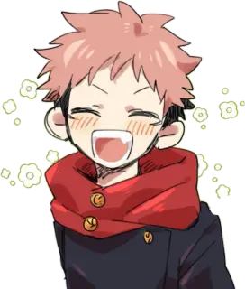 😃 Yuji Itadori Jujutsu Kaisen аниме, манга, улыбающийся, счастливый, мультфильм, иллюстрация, весёлый, персонаж telegram sticker