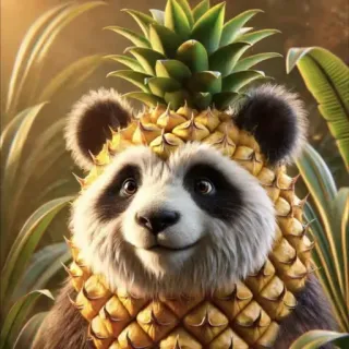 🤩 Panda, Ananas, Carino, Animale, Tropicale, Frutta, Ibrido, Arte digitale telegram sticker