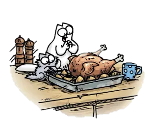 😋 cat, chicken, food, kitchen, table, animals whatsapp sticker
