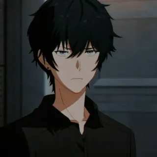 🕳 anime, pelo negro, personaje, serio, masculino whatsapp sticker