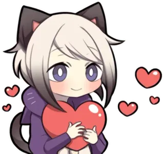 💜 Anime, Chibi, Fille chat, Coeur, Mignon, Kawaii whatsapp sticker