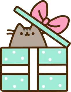 🎁 Pusheen Katze, Geschenk, Präsent, Schleife, Pusheen, Cartoon, süß telegram sticker