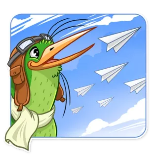 ✈ pájaro, avión, piloto, dibujo animado, volando, cielo, nubes whatsapp sticker