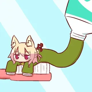🦊 Anime, Dentifrice, Fille chat, Brosse à dents, Dessin animé, Mignon telegram sticker