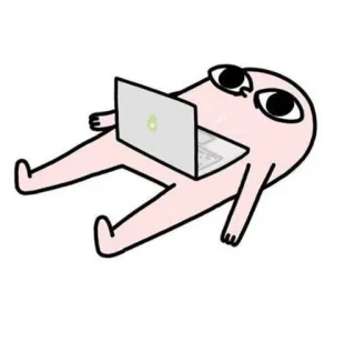 🕸 만화, 캐릭터, 노트북, 누워있는, 유머, 밈 telegram sticker