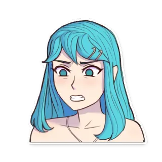 😬 anime meisje, personage, blauw haar, vrouw, uitdrukking, sticker telegram sticker