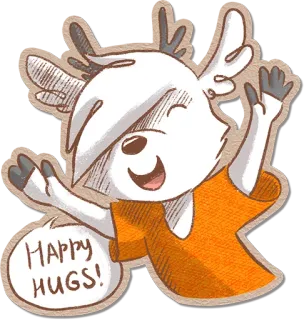 👻 HAPPY HUGS! счастливый, объятия, мультфильм, олень, животное telegram sticker