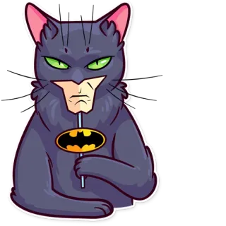 🦇 Batman cat, hero, mask, batman, animal, lollipop telegram sticker