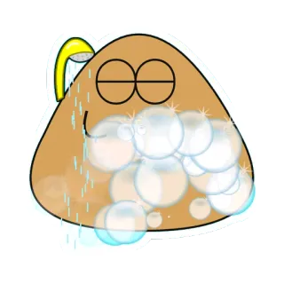 🚿 Pou desenho animado, duche, limpo, jogo para celular, app, banho telegram sticker