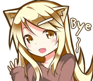 👋 Bye Anime, Mädchen, Katzenohren, winkend, Grüße, Auf Wiedersehen, Kawaii telegram sticker