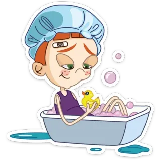 🛀 bath, duck, child, bubbles, shower cap, cartoon, cute, bathtub telegram sticker